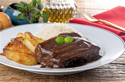 Costelinha ao Molho Barbecue com Arroz Branco e Batata Corada